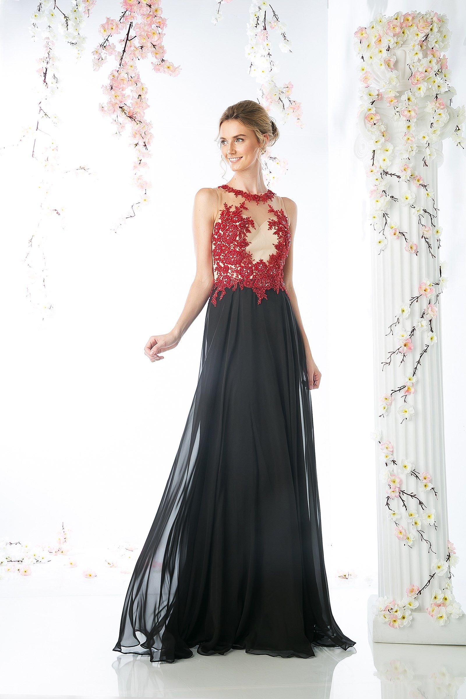 Lace Bodice Chiffon Sheath Dress LuxuryLifeWay Online Store