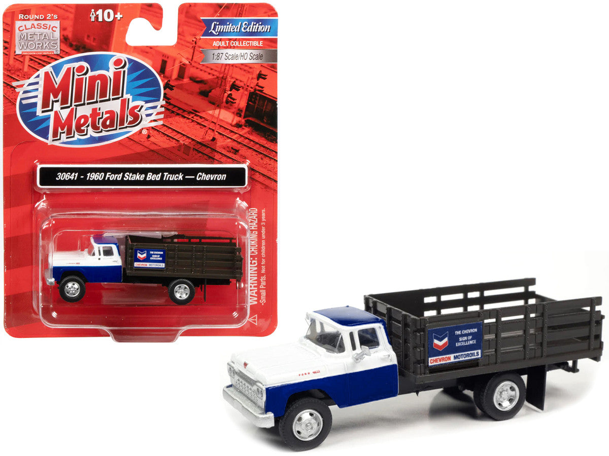 1960 Ford Stake Bed Truck "Chevron" Blue and White 1/87 (HO) Scale Model Car by Classic Metal Works LuxuryLifeWay Online Store