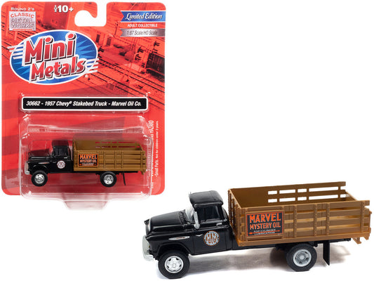 1957 Chevrolet Stakebed Truck Matt Black "Marvel Mystery Oil Co." 1/87 (HO) Scale Model Car by Classic Metal Works LuxuryLifeWay Online Store