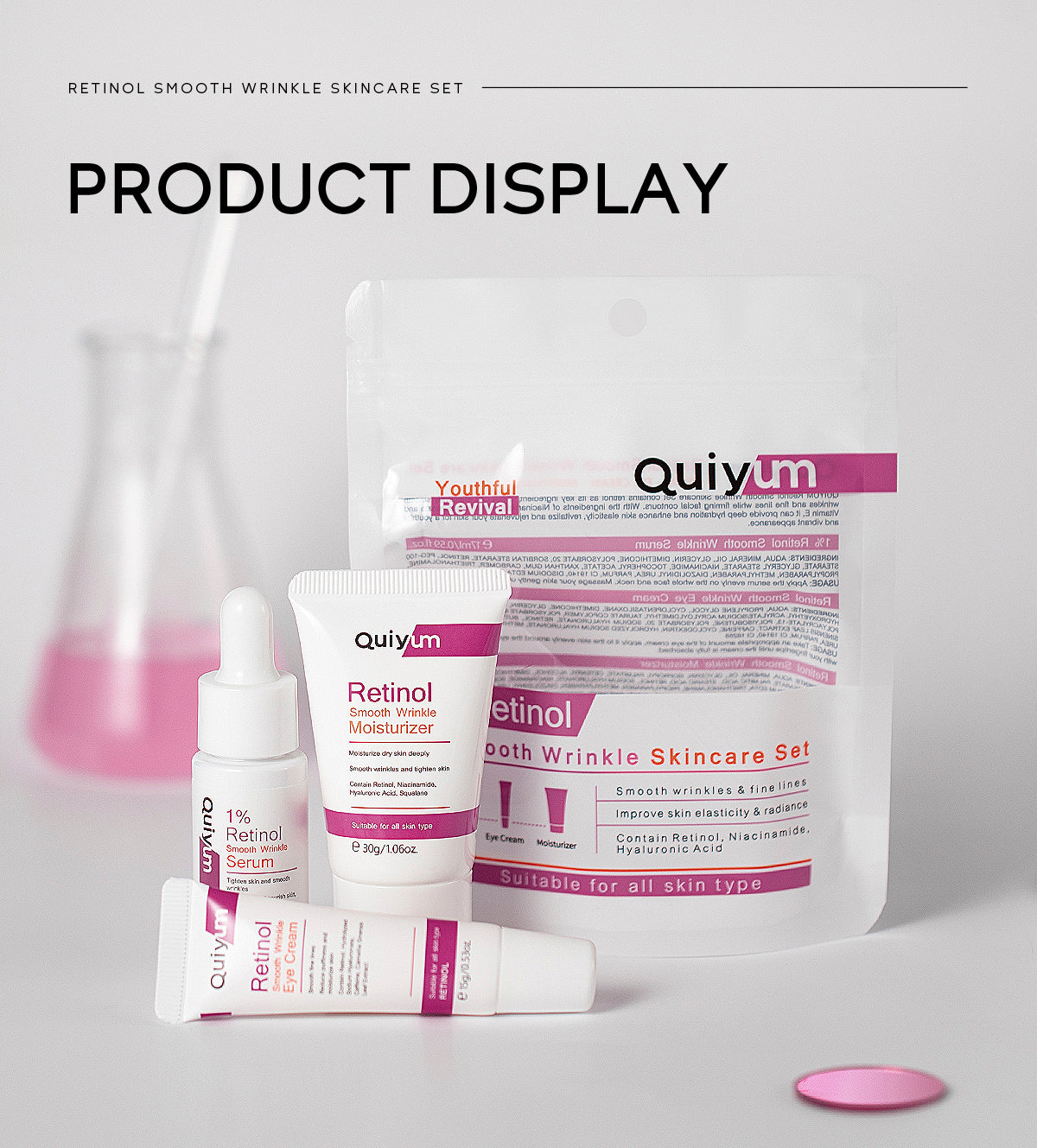 QUIYUM Retinol Smooth Wrinkle Skincare Set · For All Skin Types · Smooth Wrinkles & Fine Lines Improve Skin Elasticity & Radianc Pi-Mart
