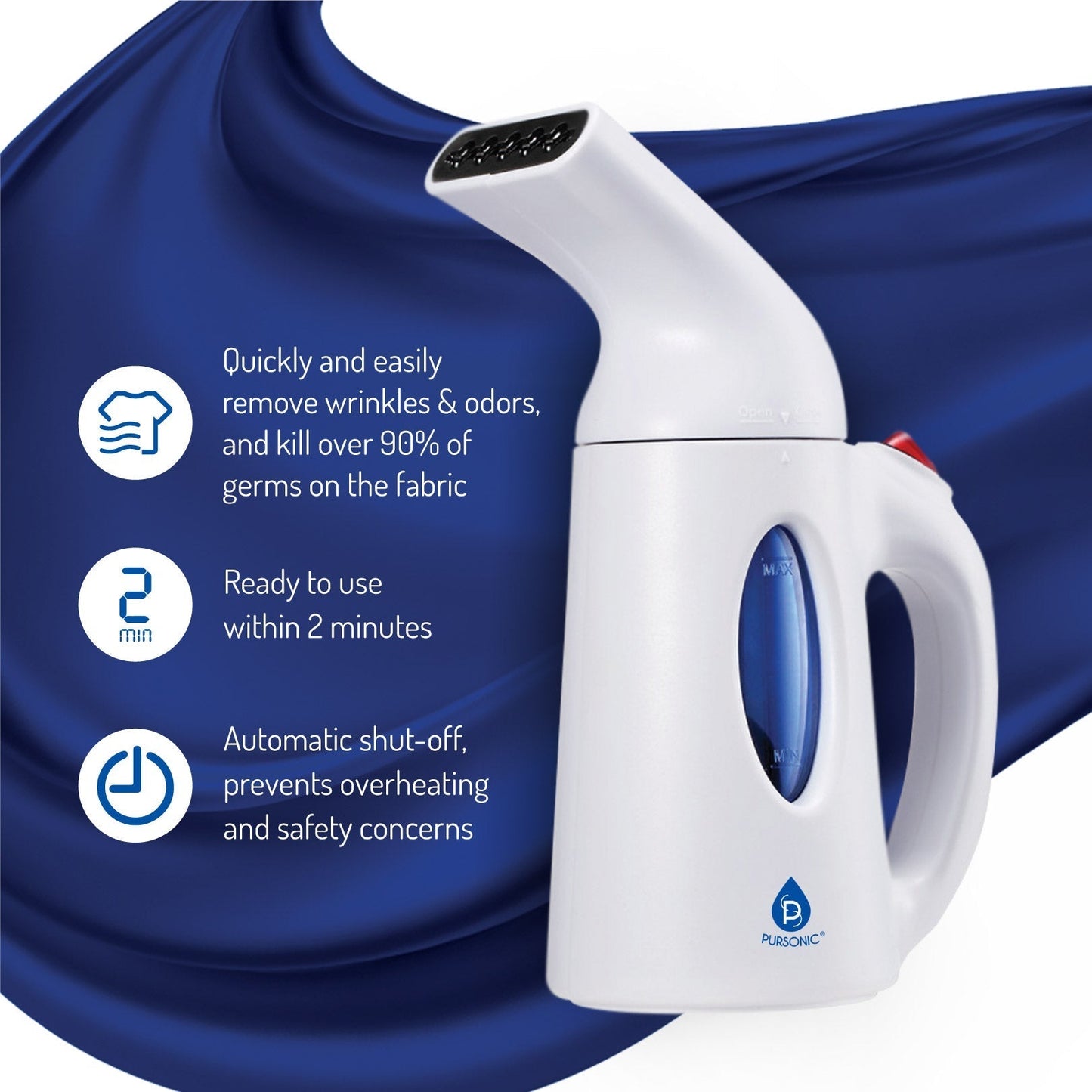 Pursonic 130ml Handheld Fabric Fast Heat-up Powerful Travel Clothes CS180 Portable Garment Steamer LuxuryLifeWay Online Store