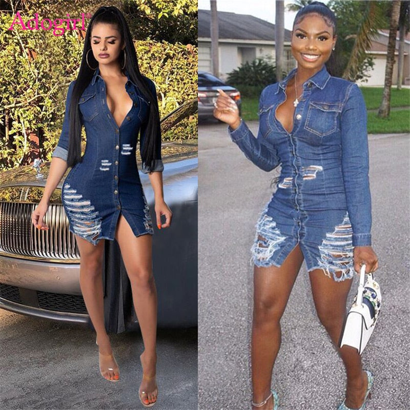 Distressed Denim Dress for Women Pi-Mart