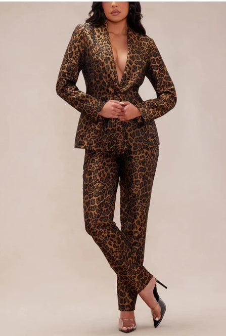 Leopard Print 2-Piece Suit NorixaFashion.com