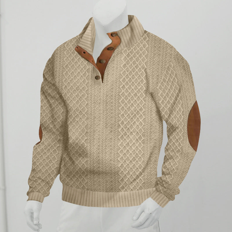 Stand Collar Long Sleeve Jacquard Knitted Pullover Sweater LadyShow.Store