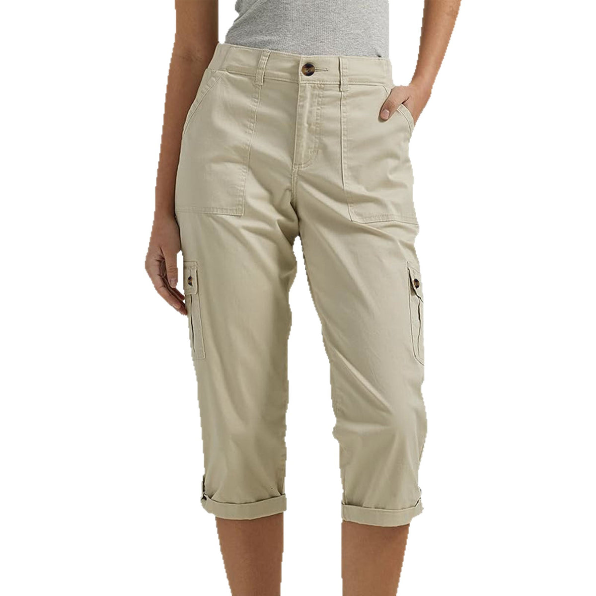 Solid Color Casual Cropped Pants - Women's High Waist Multiple Pockets Capri Trousers for Daily Wear NorixaFashion.com