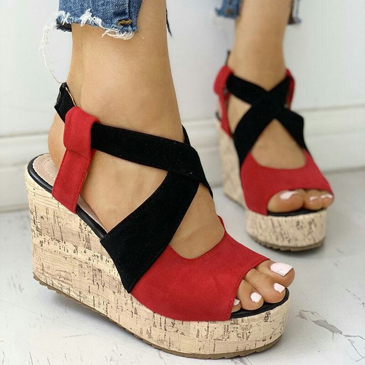 Fish Mouth European And American Style Sleeve High Heel Wedge Sandals LadyShow.Store