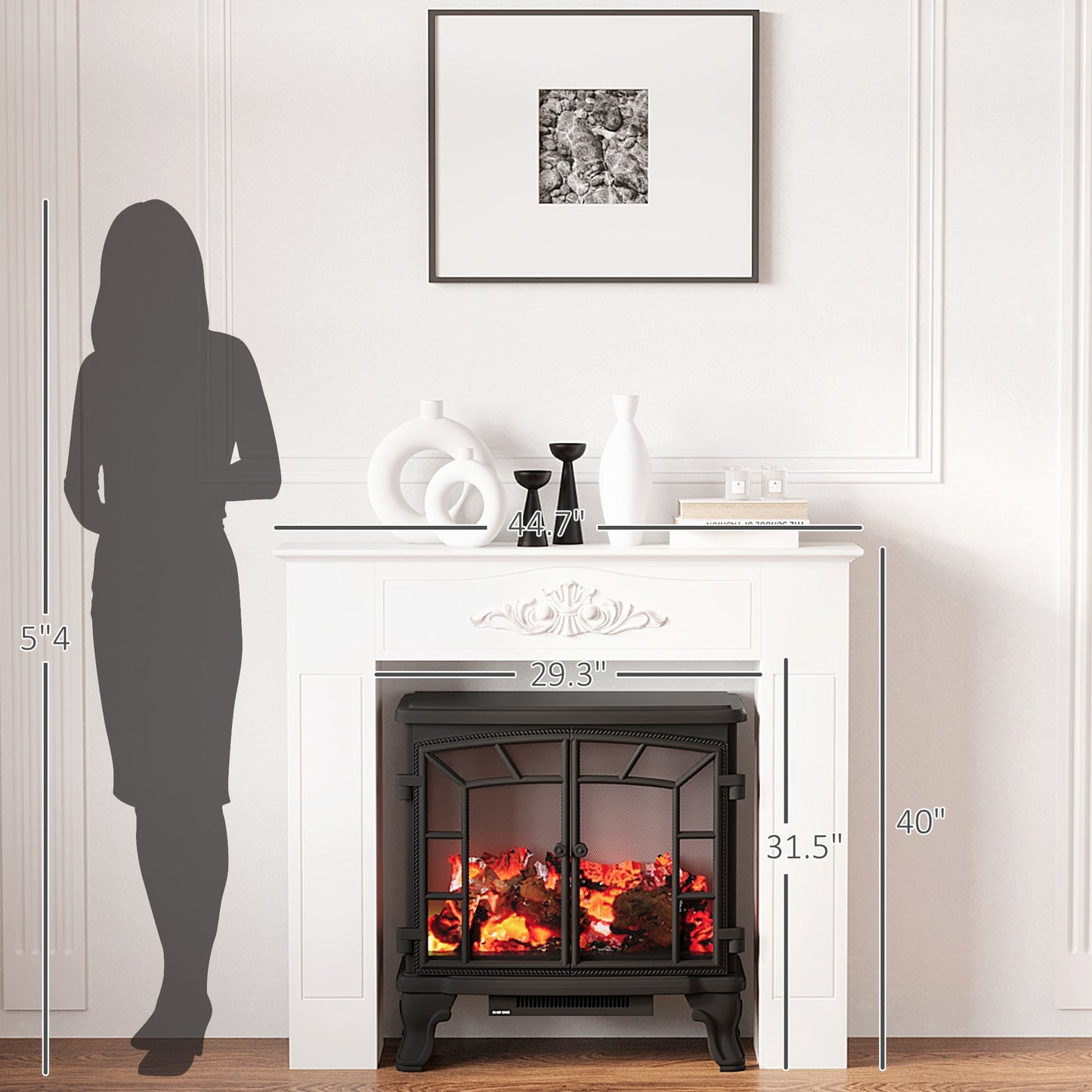 Freestanding Fireplace Surround, Modern Fireplace Mantel with Leg for Electric Fireplaces, 44.7" W x 40" H, White PearlNestDecor.com