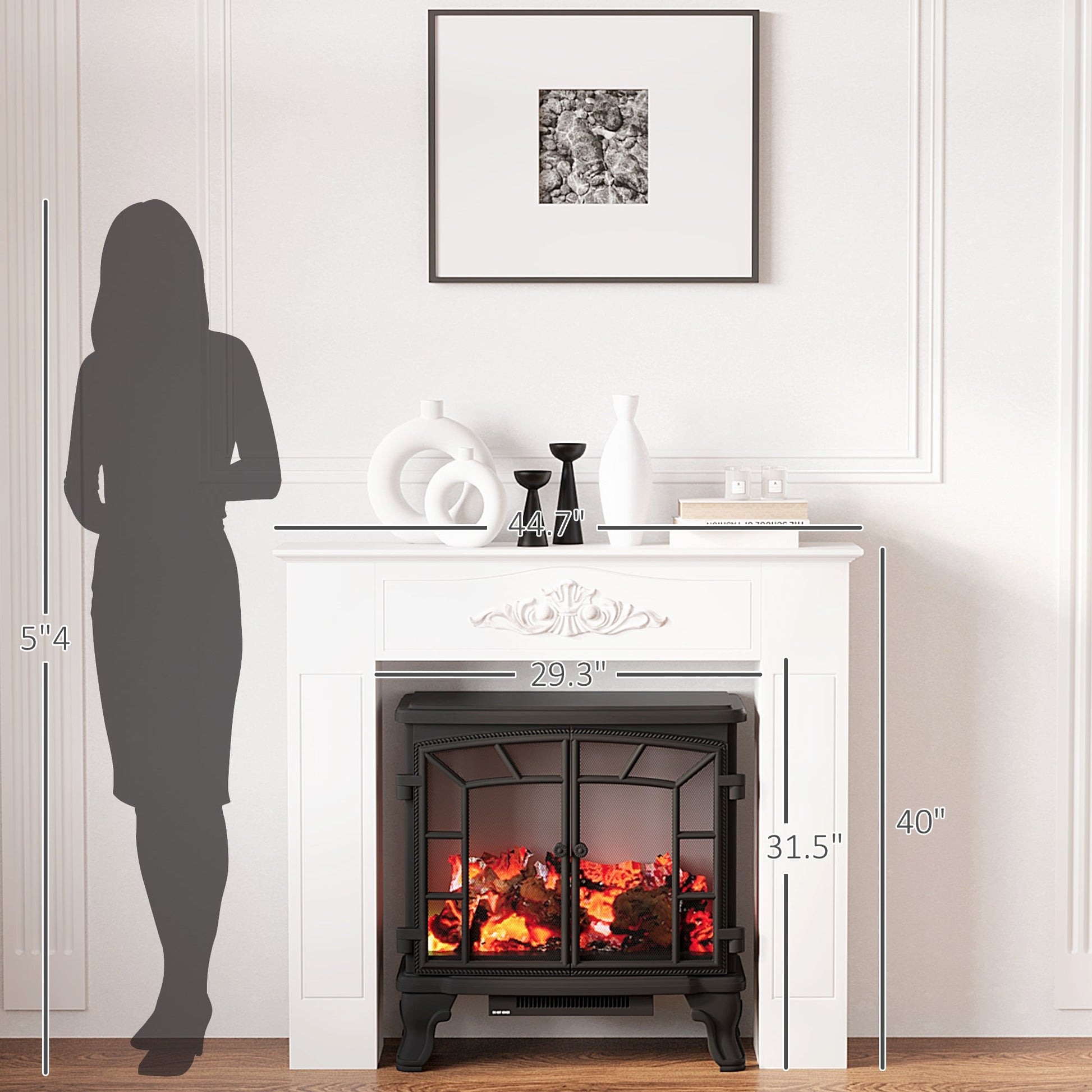 Freestanding Fireplace Surround, Modern Fireplace Mantel with Leg for Electric Fireplaces, 44.7" W x 40" H, White PearlNestDecor.com