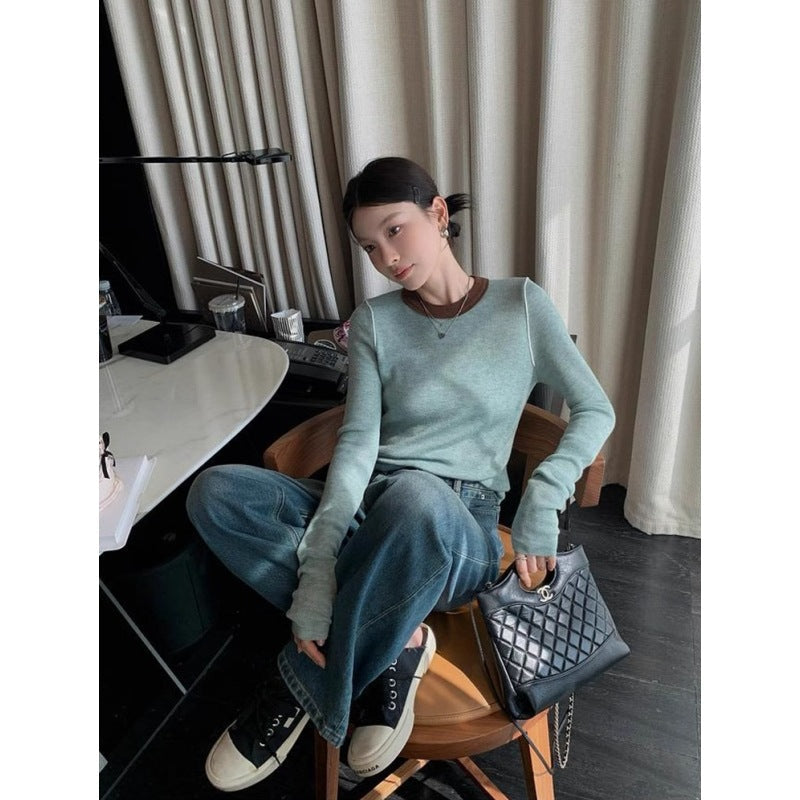 Women's Casual Round-Neck Color-Block Patchwork Top LadyShow.Store