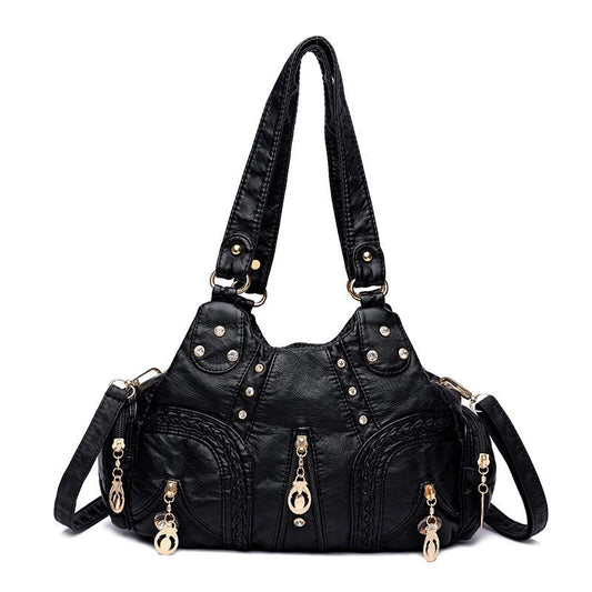 Washed Mother Bag with Rivets and Diamond Details Pi-Mart