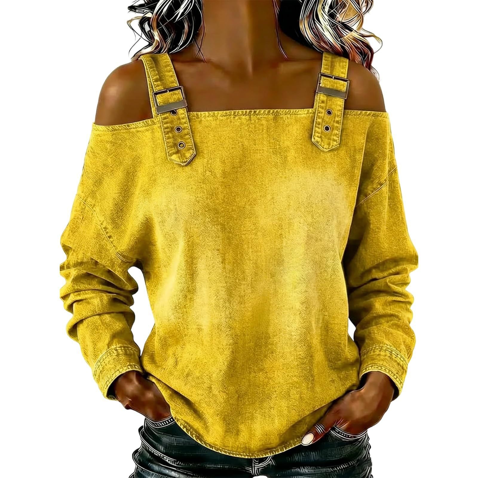 Women's Off-shoulder Strap Long-sleeve Top NorixaFashion.com