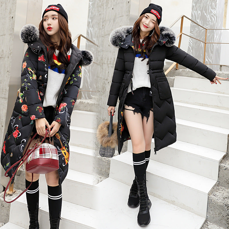 Reversible Long Down Cotton Jacket for Women Plus Size Pi-Mart