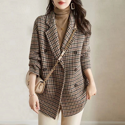 Houndstooth Woolen Overcoat NorixaFashion.com