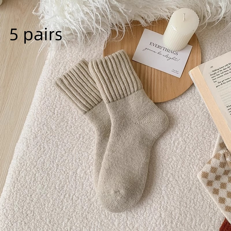 Ins Knitted Socks Winter Warm Thickened Solid Loop Socks High Ribbed Sweat-absorbent Floor Sock LadyShow.Store