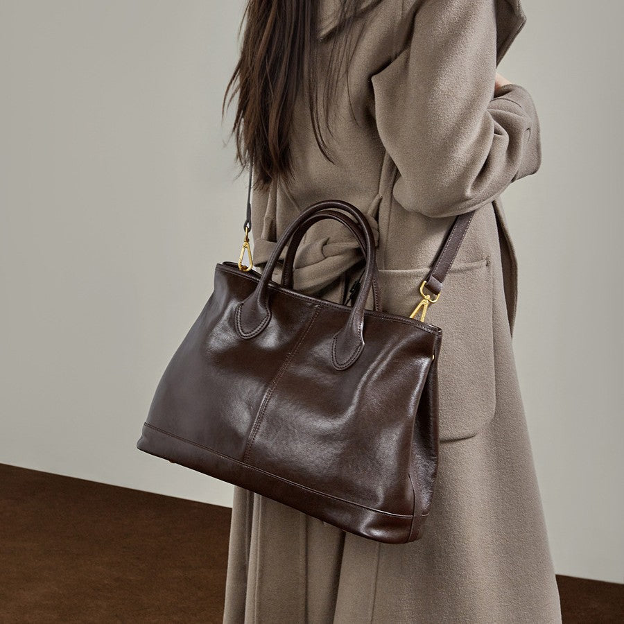 Simple High-Capacity Top-Grain Leather ToteCrossbody Bag For Women LadyShow.Store