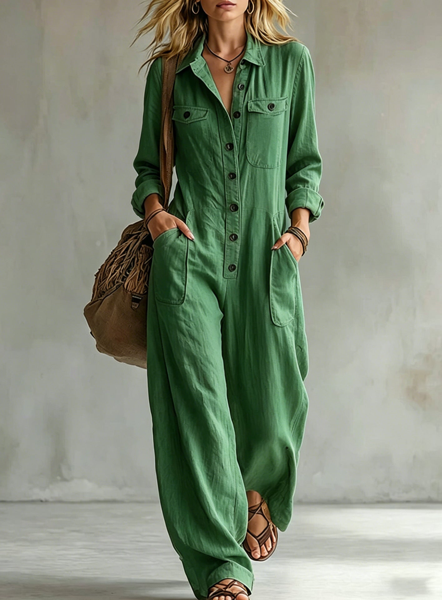 Womens Workwear Linen Casual Jumpsuit NorixaFashion.com