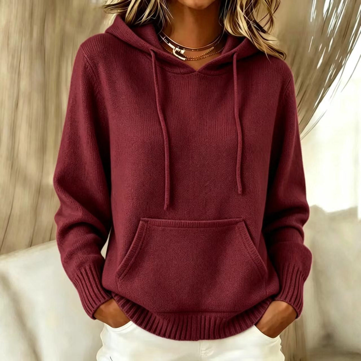 2026 Women's New Knitted Hoodie, Casual Pullover Sweater Top With Pockets NorixaFashion.com