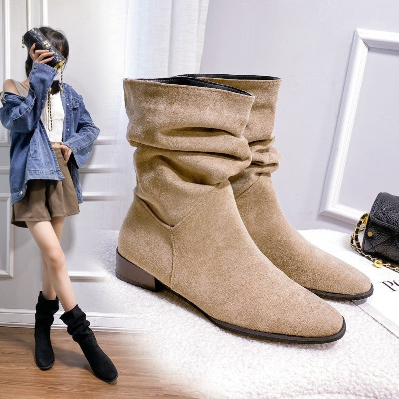 Retro Pointed Toe Mid Boots NorixaFashion.com