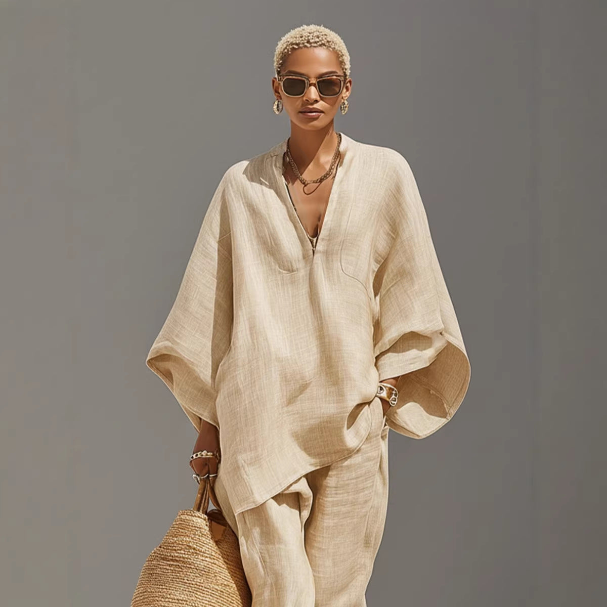 Women's Casual Loose Solid Color Shirt Set NorixaFashion.com