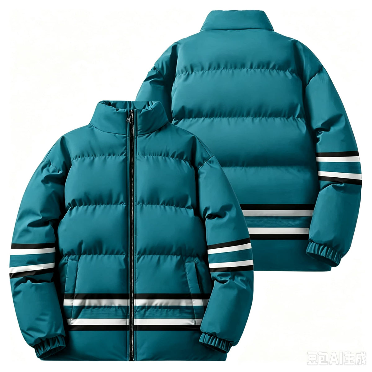 2026 Men Winter Stand Collar Puffer Jacket Color Block Striped Patchwork Cotton Padded Coat Loose Windproof Warm Racing Style Outerwear Male Casual Zipper Thick Winter Outfits NorixaFashion.com