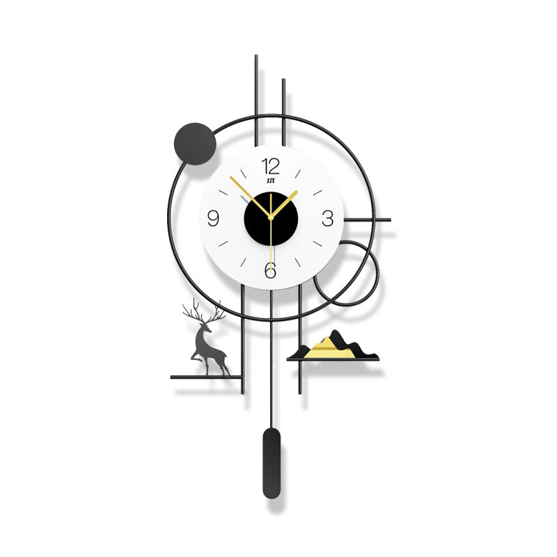 Modern Geometric Deer Pendulum Wall Clock Minimalist Living Room Decor PearlNestDecor.com