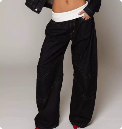 Loose-fitting Straight-leg Jeans With Pockets Fashion Casual Trousers Street-style Pants Women's Clothing NorixaFashion.com