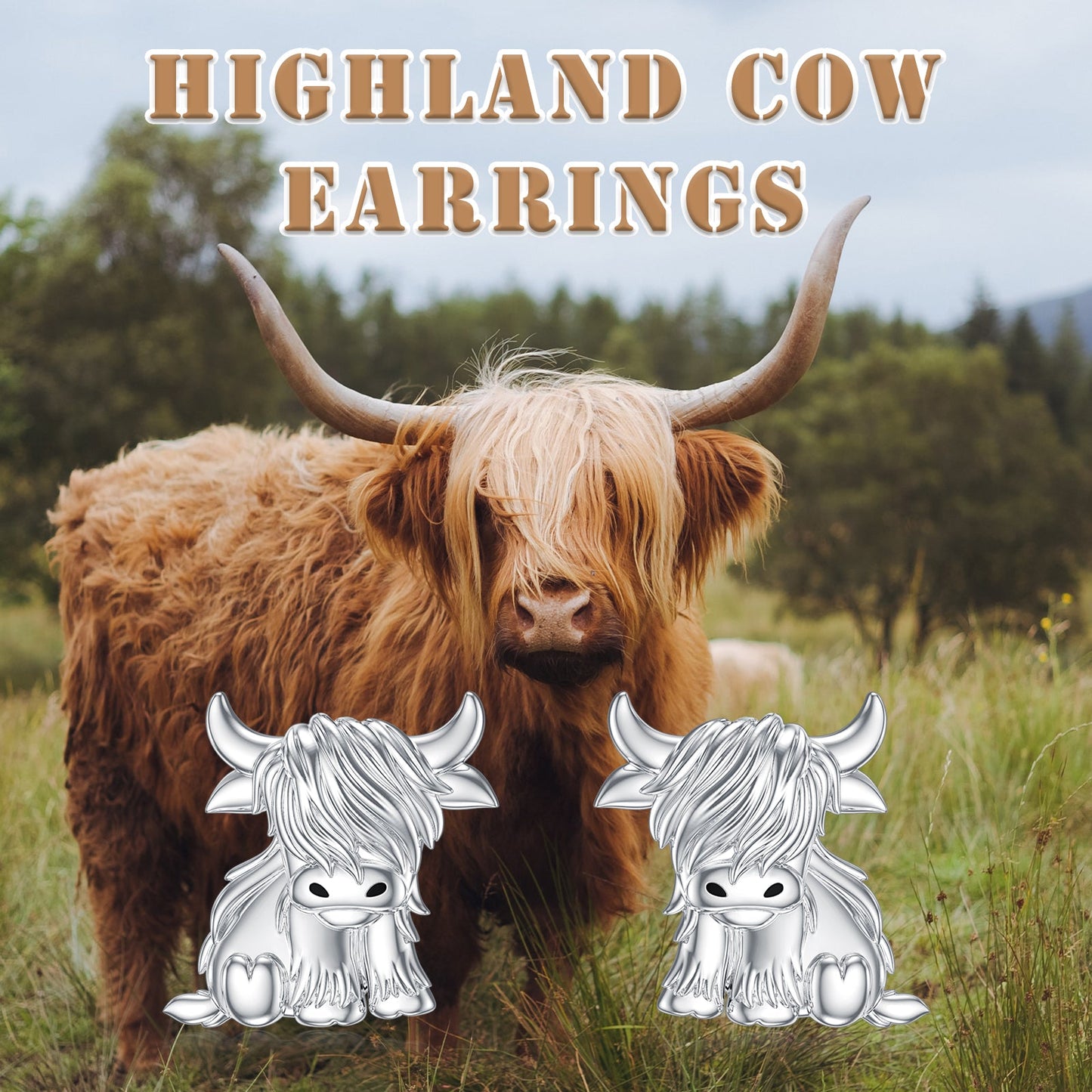 Highland Cow Earrings 925 Sterling Silver Cow Studs Earrings Highland Cow Jewelry Gifts LadyShow.Store