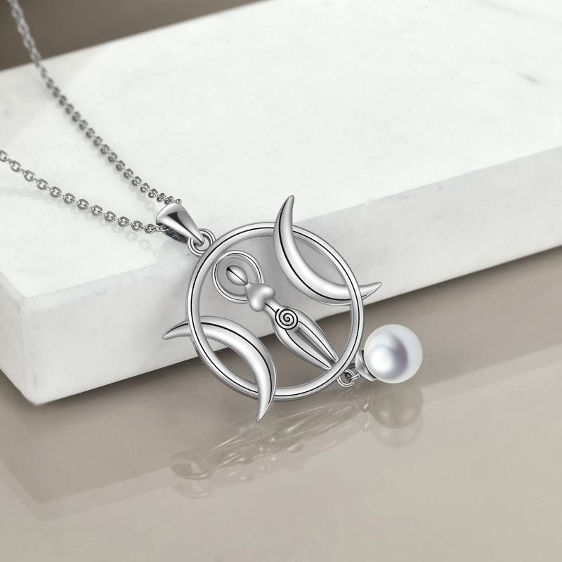 Triple Moon Goddess Necklace Amulet Wizard Pendant with Shell Pearl Necklace for Women LadyShow.Store