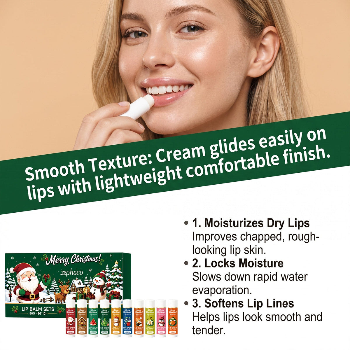 Christmas Moisturizing Lipstick Set 50g  Product Size 1.67x1.67x6.67cm Tri Light Beauty