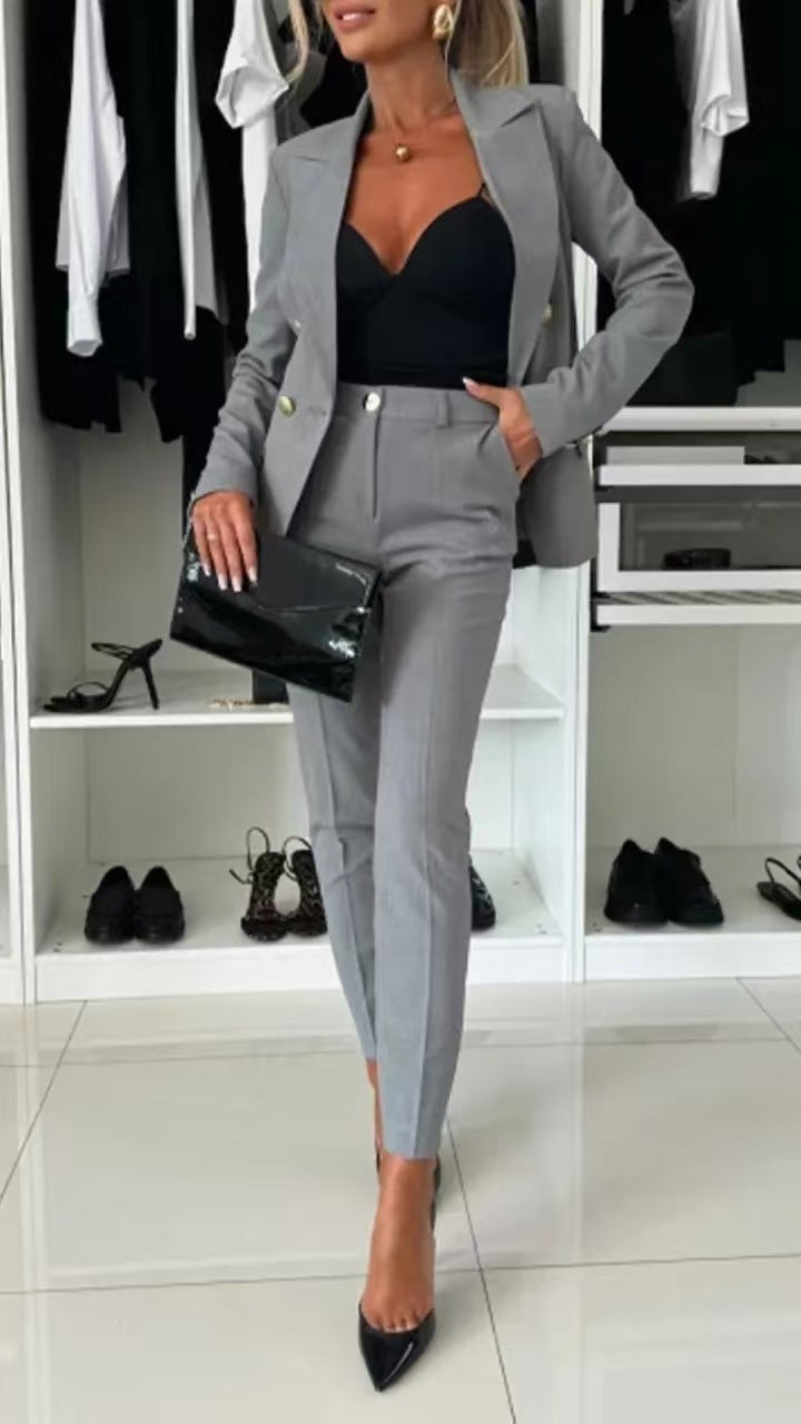 New All-matching Casual Suit Lapel Button-down Jacket And Slim-fit Trousers For Women's Office Business Set Clothing NorixaFashion.com