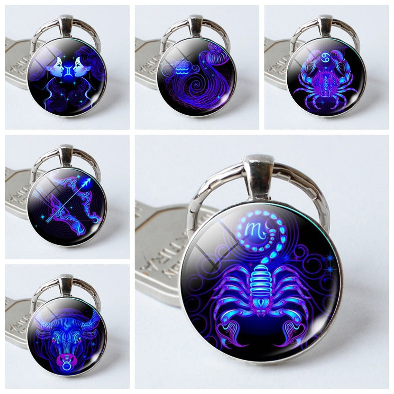 Twelve Constellation Time Stone Metal Keychains LadyShow.Store