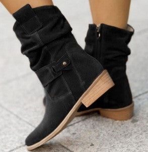 Ins Pointed Toe Mid-calf Boots Fashion Suede Zipper Western Boot Winter Shoes For Women LadyShow.Store