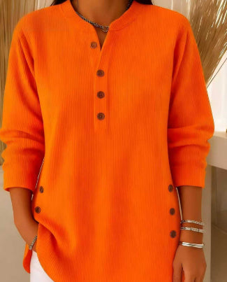 V-neck Buttons Sweater Fashion Casual Solid Color Long-sleeved Tops Women's Blouse T-shirt Clothing NorixaFashion.com