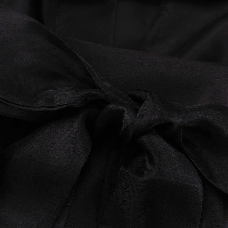 Black Sheer Puff Sleeve V-neck Tie-front Top NorixaFashion.com
