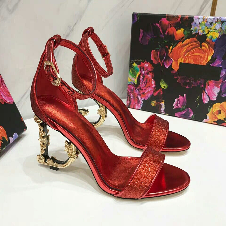 2020 New Metal Letter High Heel Sandals for Women Best YouTube Store