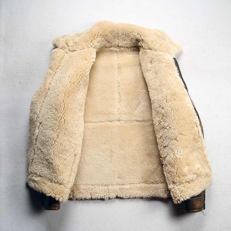 Men's Color Matching Sheepskin Leather Lapel Coat LadyShow.Store