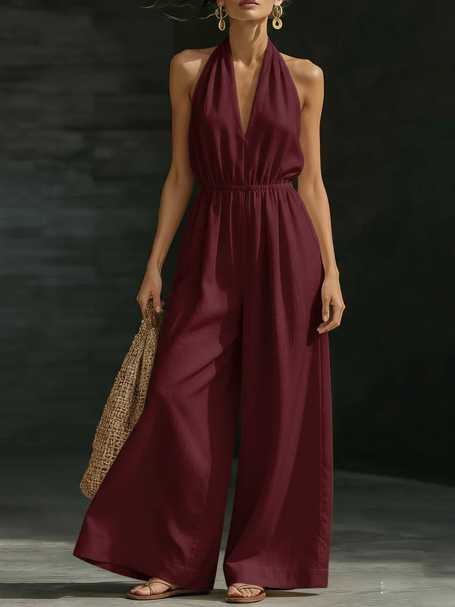 V-neck Halter Neck Jumpsuit For Women LadyShow.Store