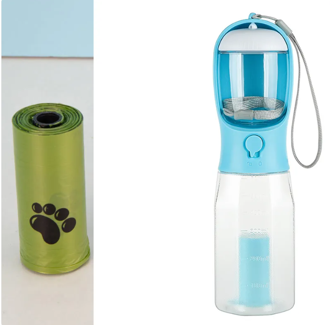 Portable Cat Dog Water Bottle Food Feeder Drinker Poop Dispenser 3 In 1 Leak-proof Multifunctional Dog Water Bottle Pet Products LadyShow.Store