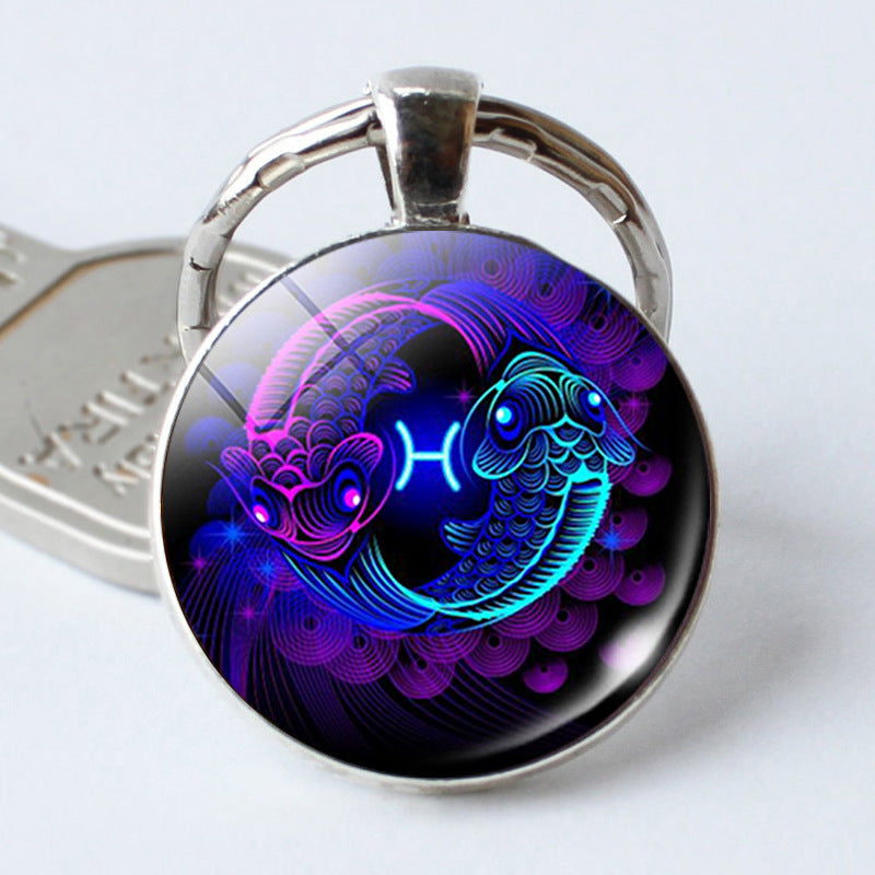 Twelve Constellation Time Stone Metal Keychains LadyShow.Store