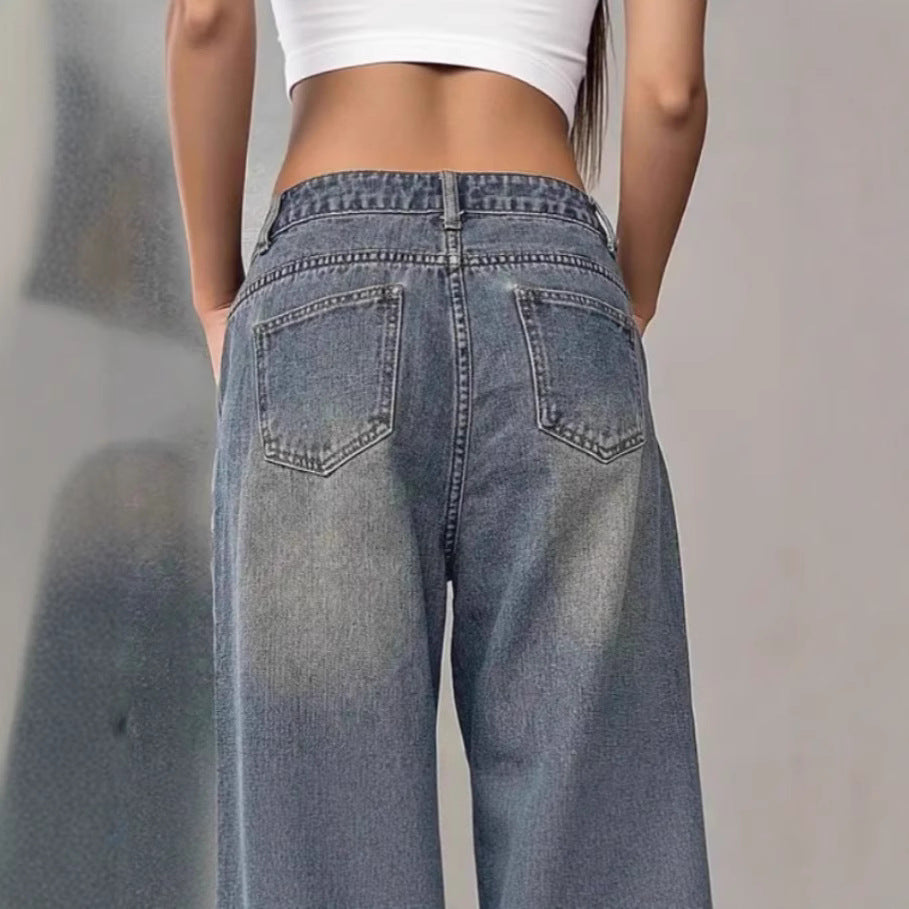 European And American Women's Washed Vintage Denim Pants LadyShow.Store