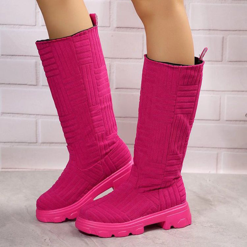Mid Calf Boots Fashion Platform Western Boots Women Autumn Winter Shoes LadyShow.Store