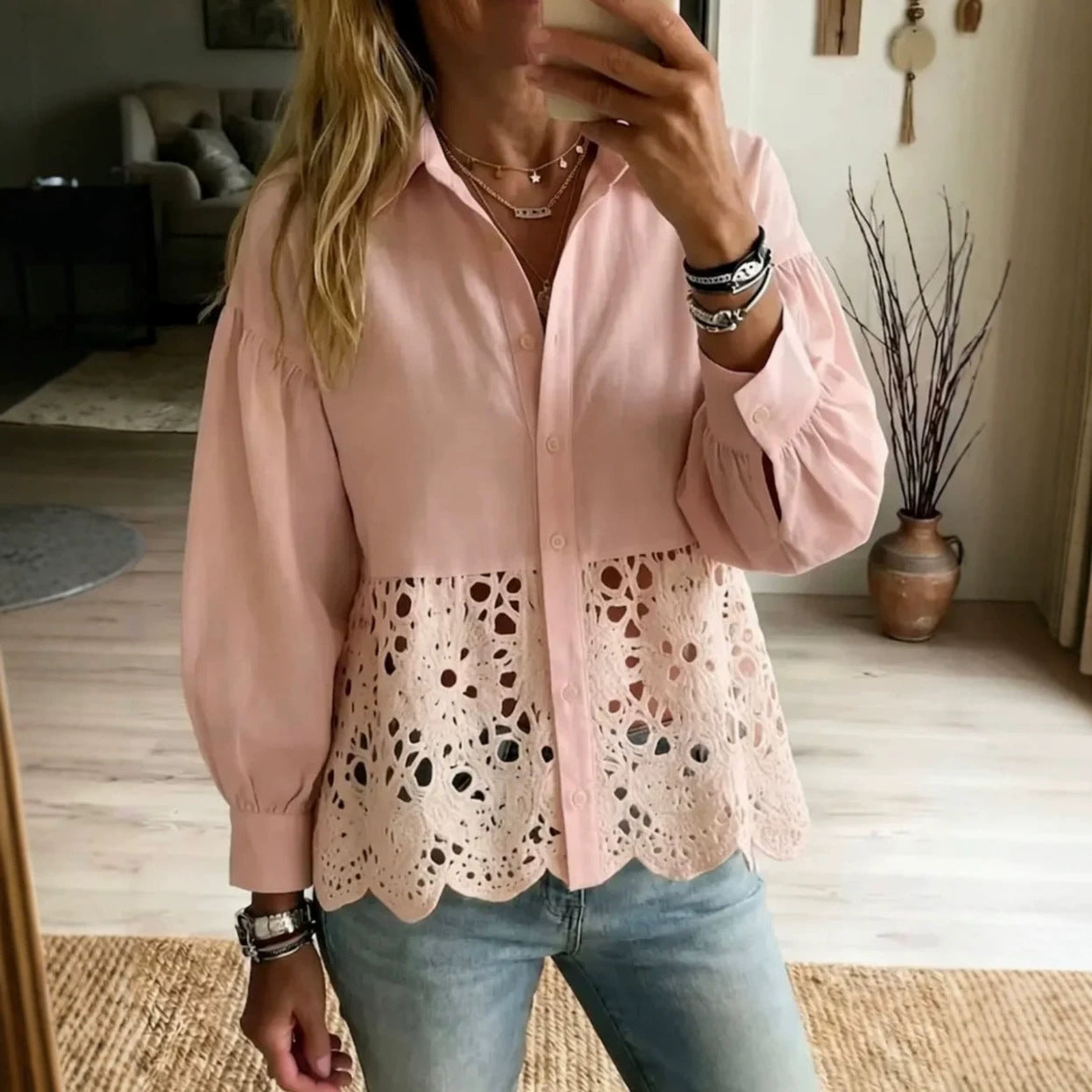 AliExpress Europe And US Cross-Border New Womens Hollow-Out Hem Shirt NorixaFashion.com