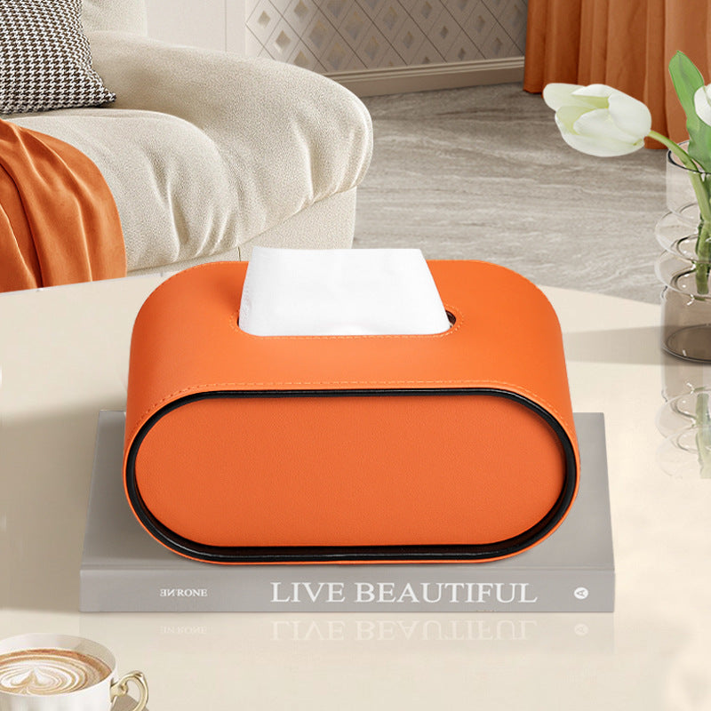 Oval Leather Tissue Bedroom Desktop Storage Box