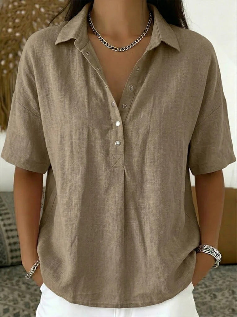 Summer Short-sleeved Shirt Button Pullover Top Fashion Casual Women's Clothing NorixaFashion.com