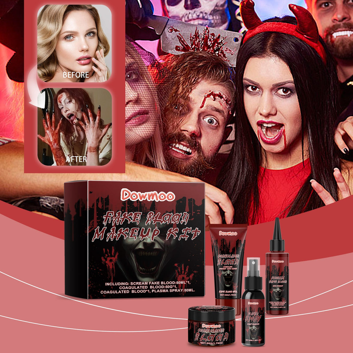 Halloween Fake Blood Effect Makeup Set 1 Set 1box Tri Light Beauty