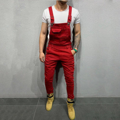 Ripped Denim Pants with Suspenders Pi-Mart
