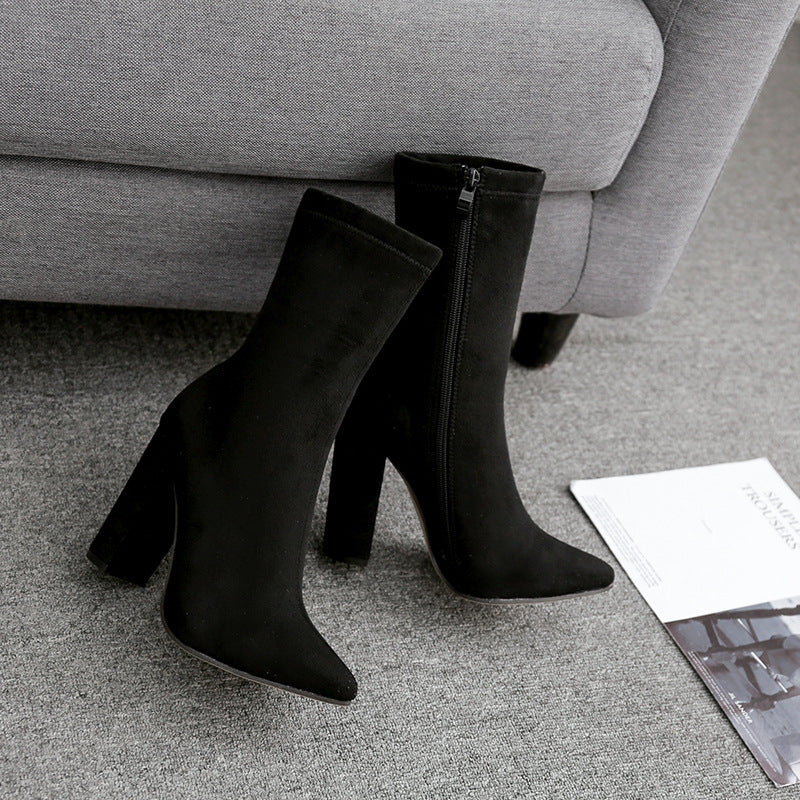Nightclub Thick-heeled High-heeled Women's Boots Pointed Toe LadyShow.Store