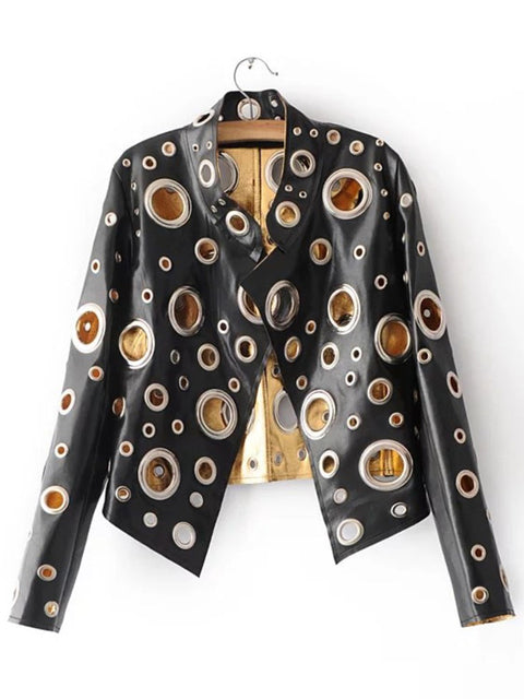 Lautaro Cut Out Faux Leather Jacket with Rivets Pi-Mart