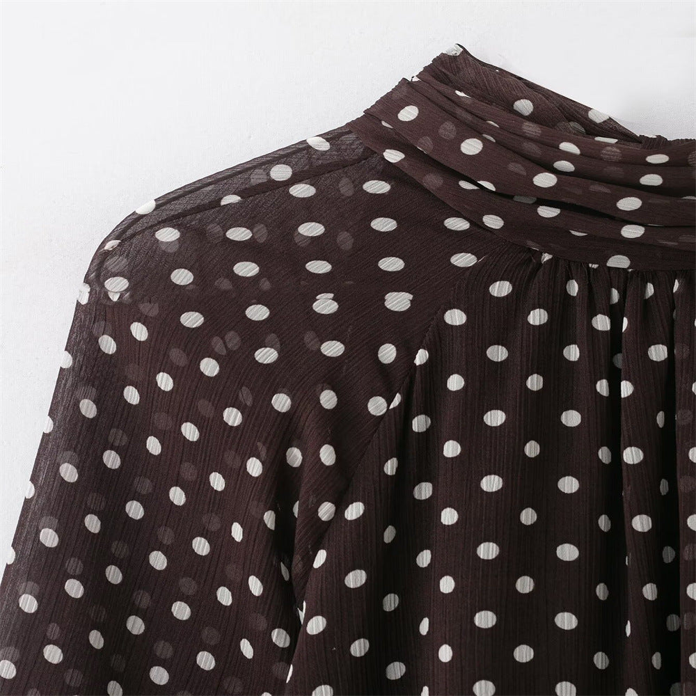 Polka Dot Long-Sleeve Shirt With Bow NorixaFashion.com