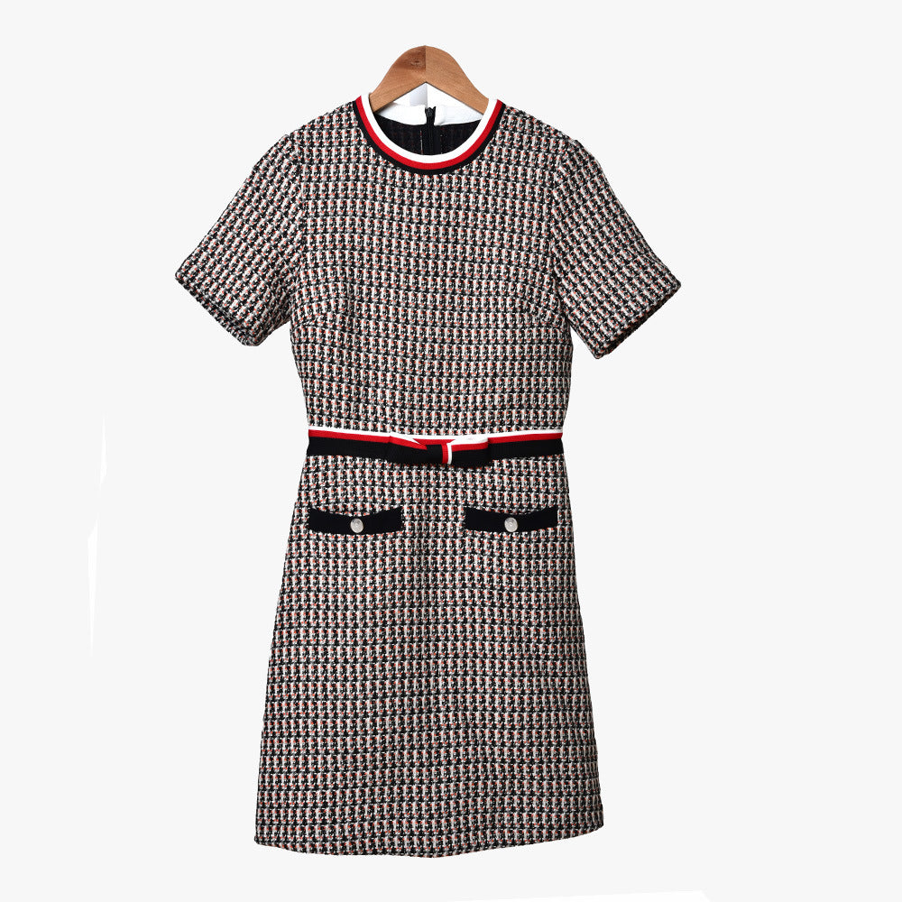 Plaid Woven Tweed Dress Women NorixaFashion.com